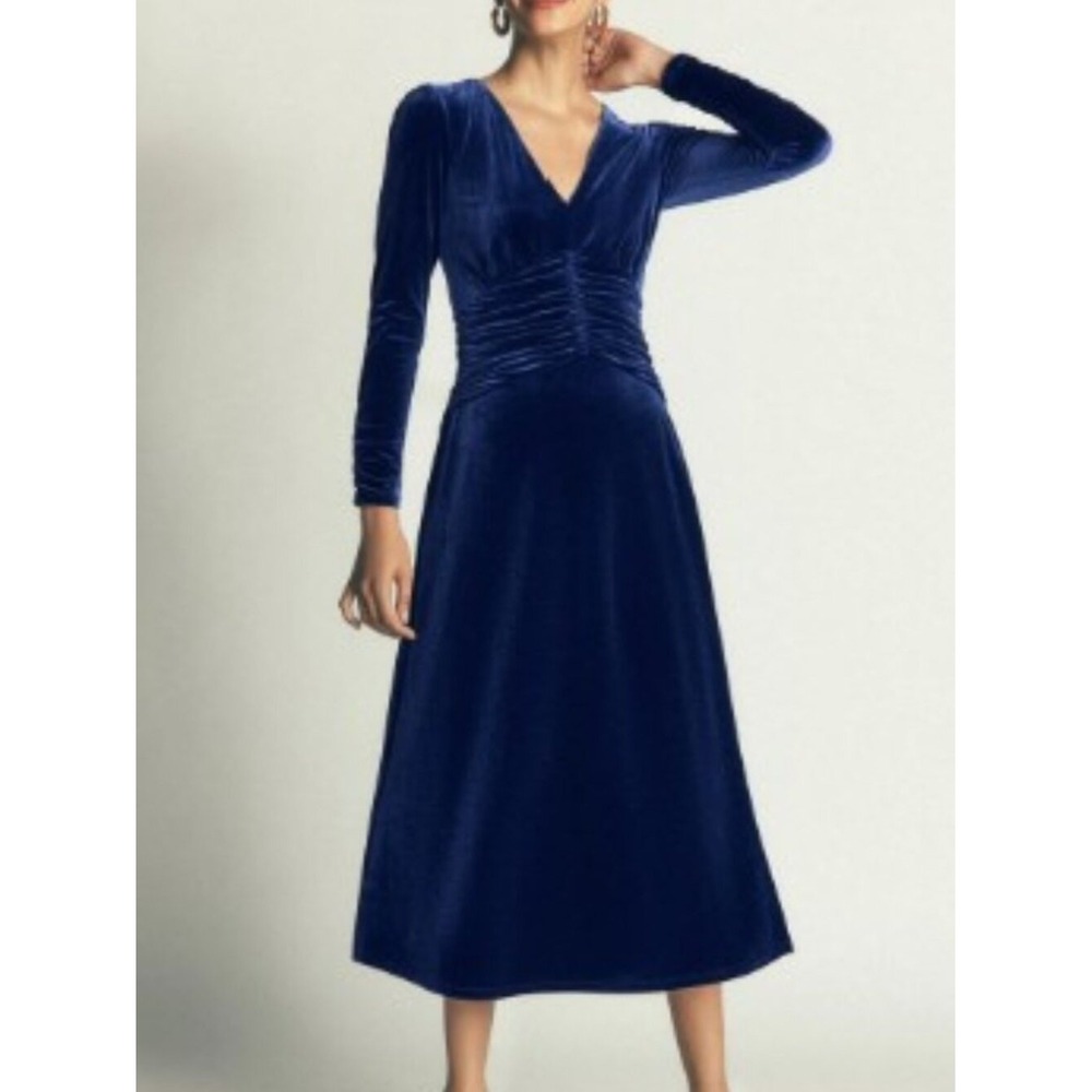 Boden 12R Navy Tilda Velvet Long Sleeve Midi Dress Quiet Luxury Mother of Groom